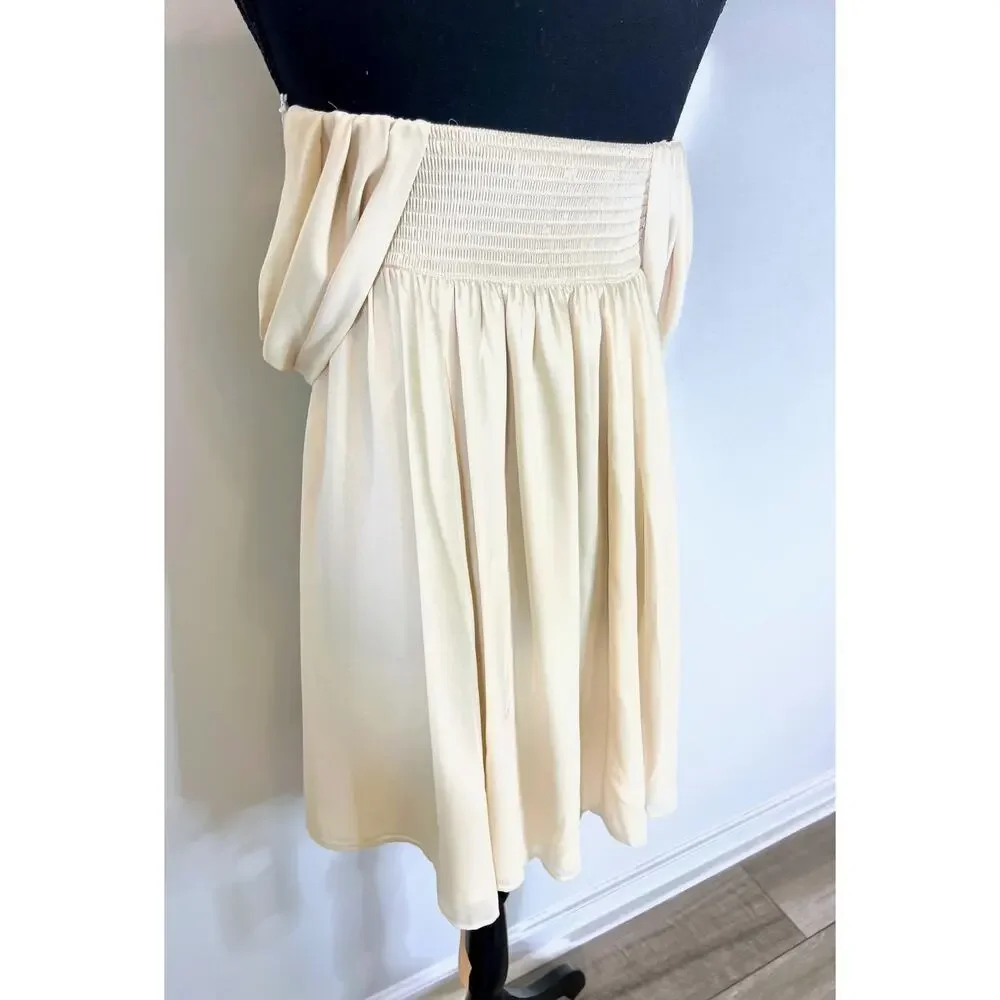 Reformation Rossland Flower Mini Dress in Tan Size 10 Off The Shoulder Lined - Picture 3 of 3